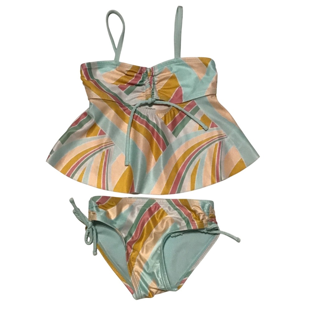 Wonder Nation Girls XS 4-5 Peplum Tankini Swimsuit Set Geometric Abstract Mint